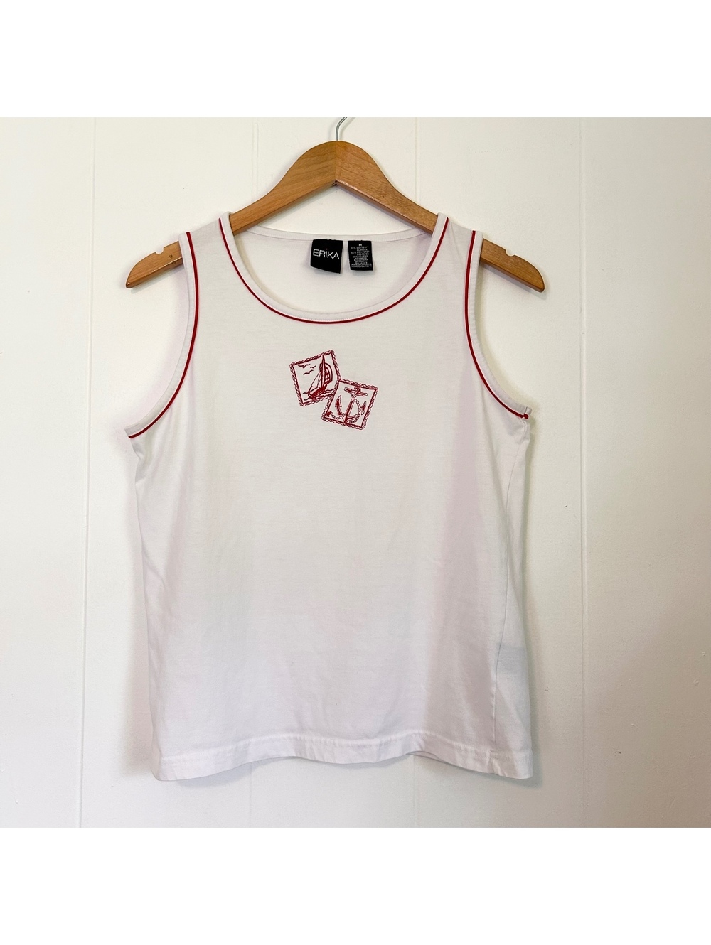 Vintage Erika Embroidered Anchor Sailor Sleeveless Shirt Top Women's Medium